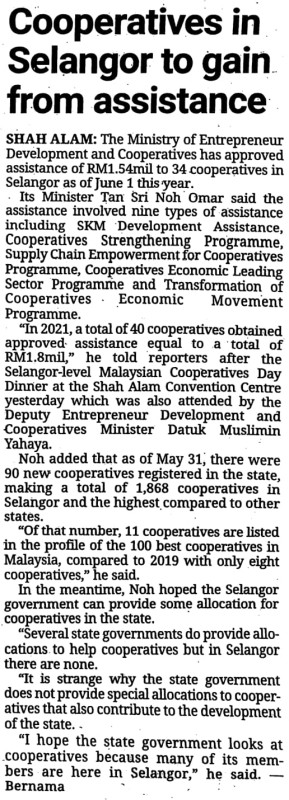 cooperatives-in-selangor-to-gain-from-assistance-the-star-monday-27-june-2022-pg-3-1